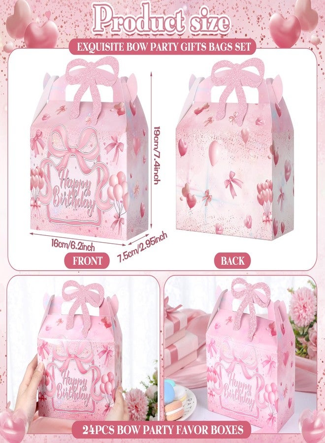 Feifeiya 24 Pcs Pink Bow Birthday Party Gift Boxes Galentine Treat Candy Bags Coquette Glitter Bow Boxes with Handle Foldable Birthday Party Favor Goodie Bags Decorations Wedding Bachelorette Supplies - Image 2